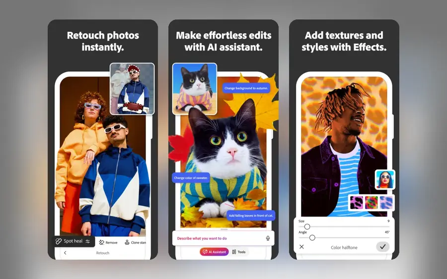 Adobe Photoshop app screenshots from the App Store