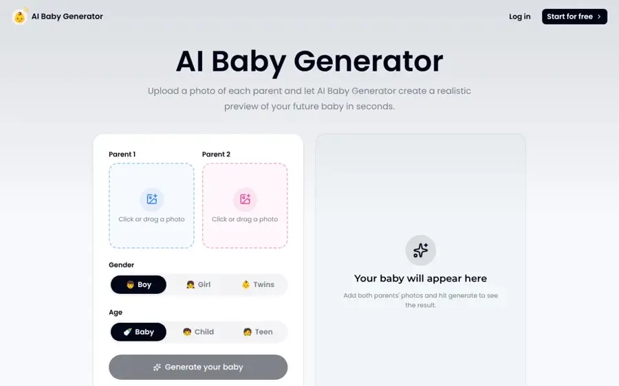 BabyGenerator.ai homepage