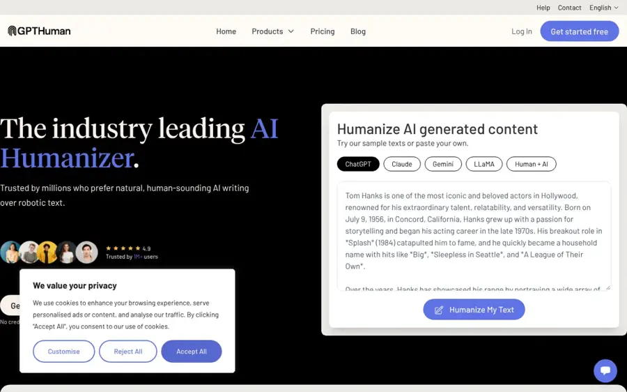 GPTHuman homepage