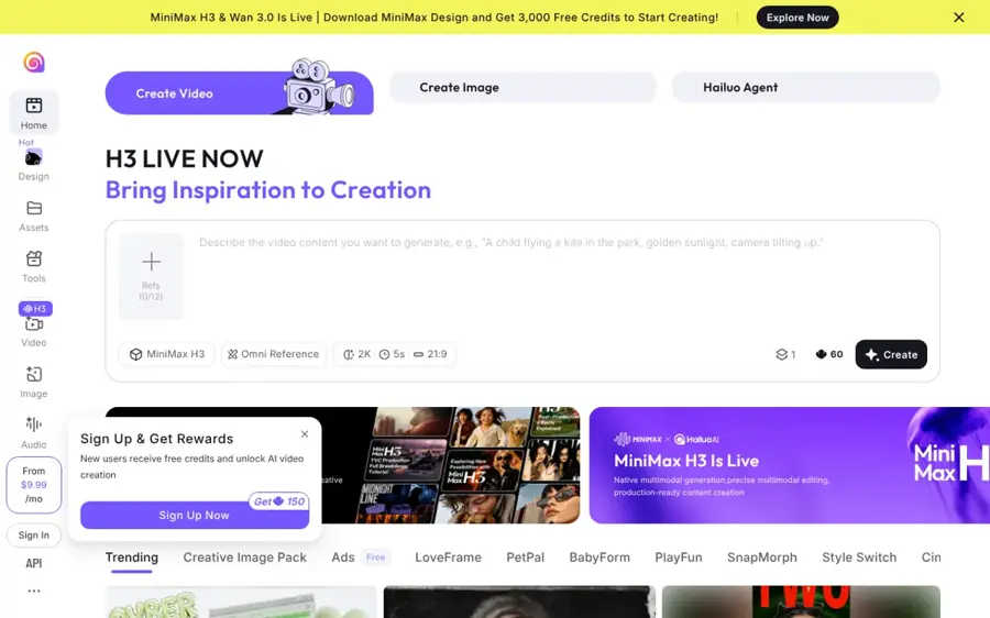 Hailuo AI homepage