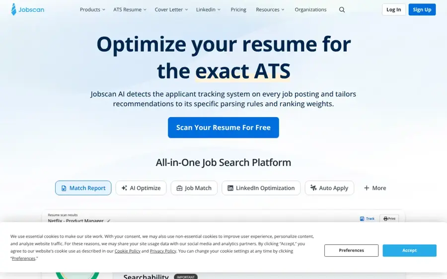 Jobscan homepage