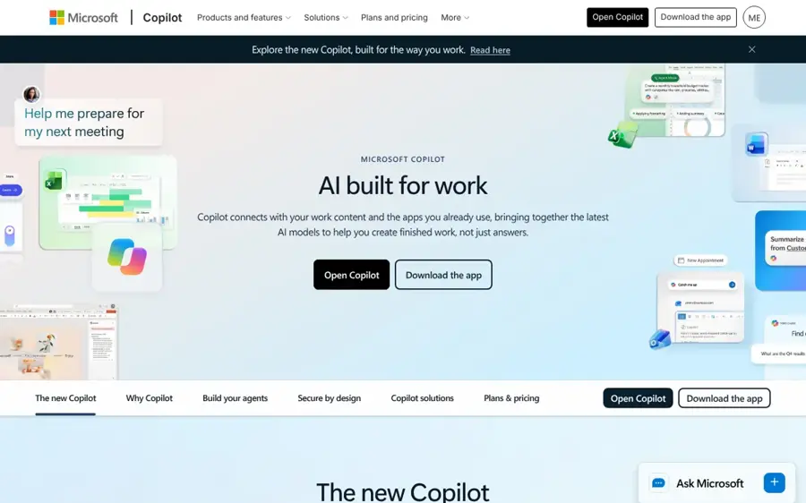 Microsoft 365 Copilot homepage