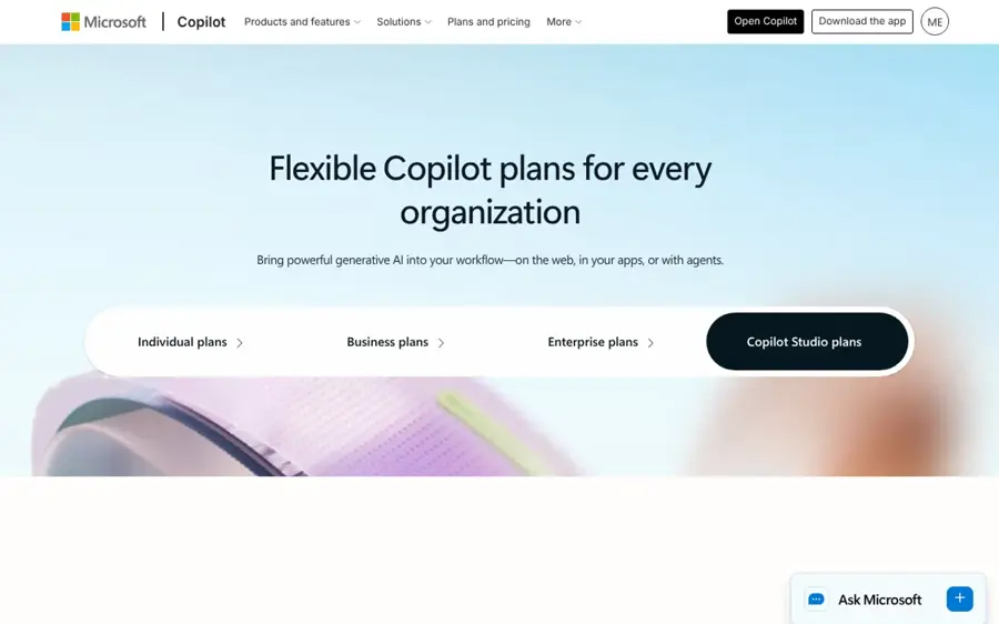 Microsoft Copilot Studio homepage