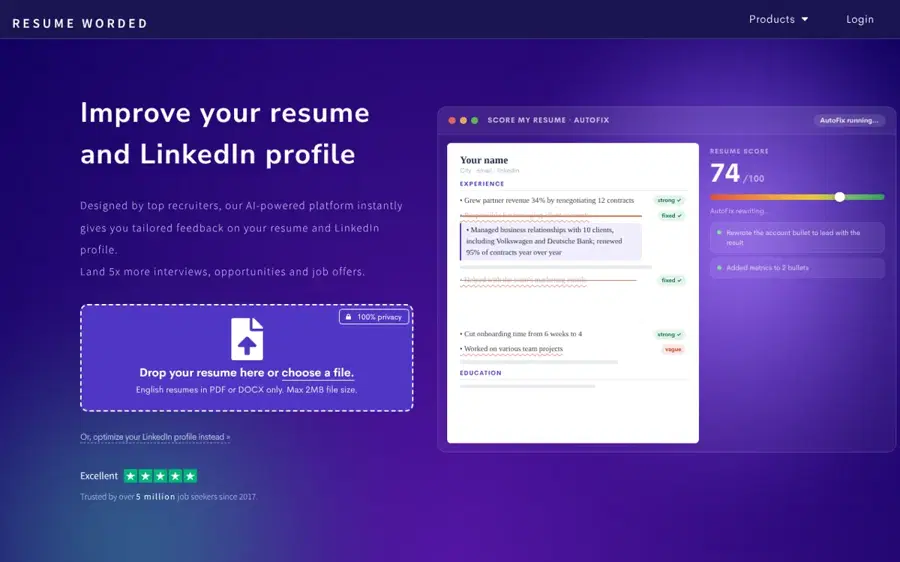 Resume Worded homepage