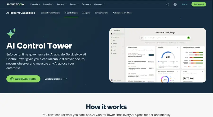 ServiceNow Super Intelligence Control Tower homepage