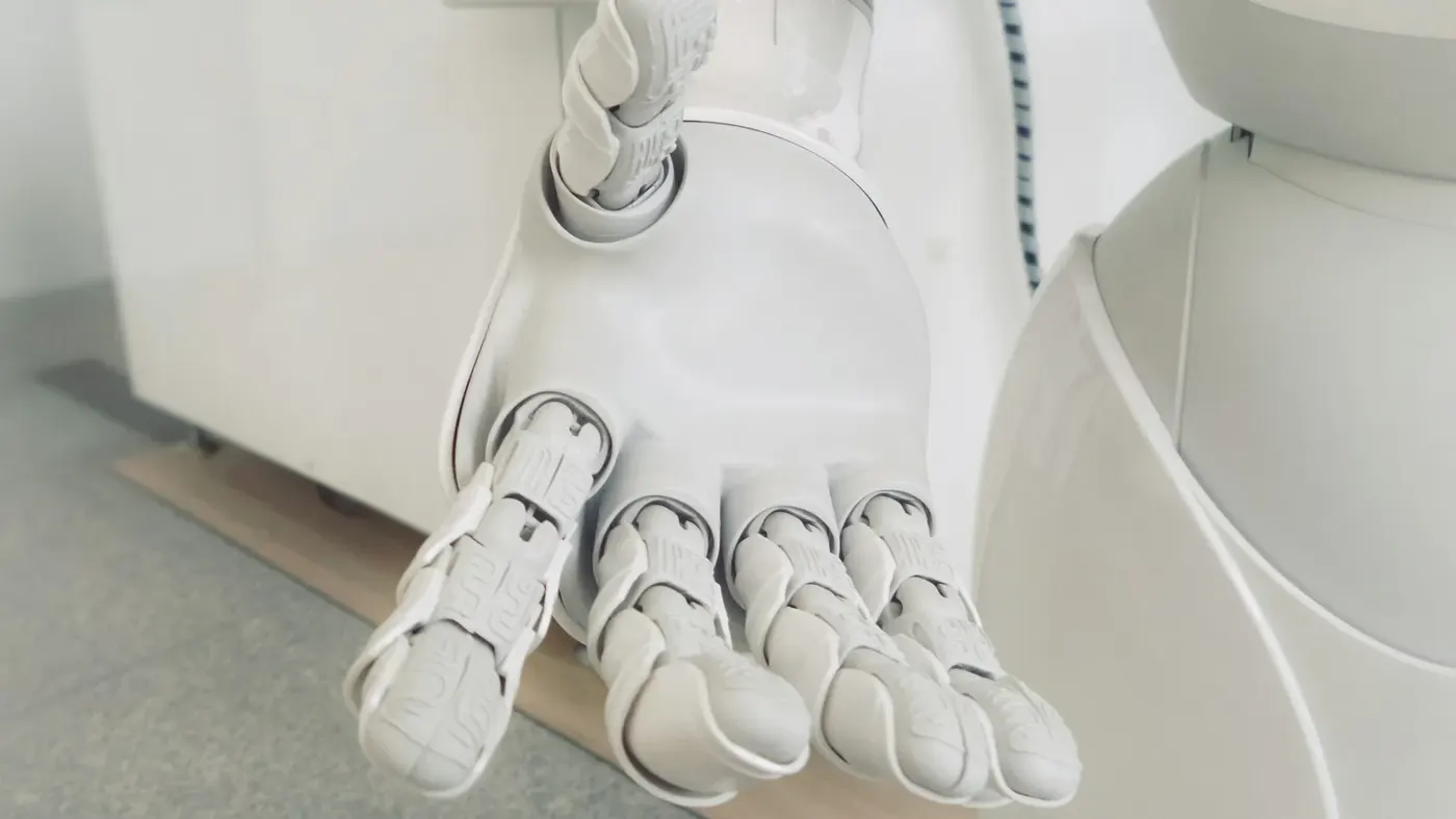 Close-up of a white robot arm