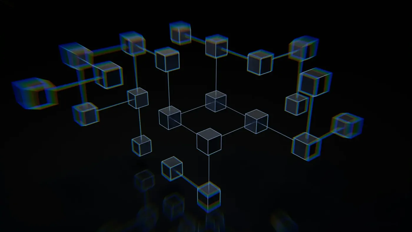 Connected glowing cubes on a dark surface