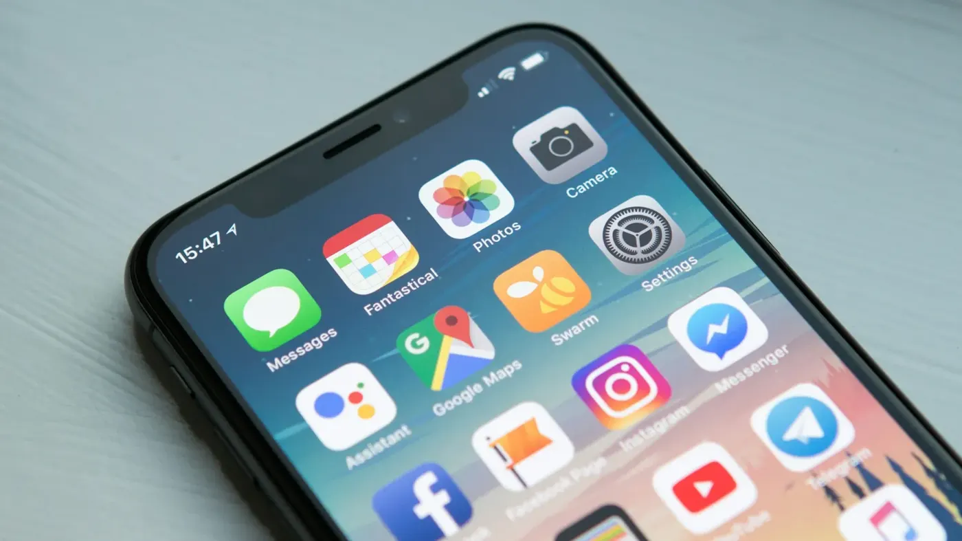A smartphone held in a hand