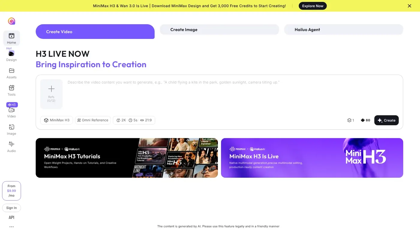 Homepage of Hailuo AI (official website)
