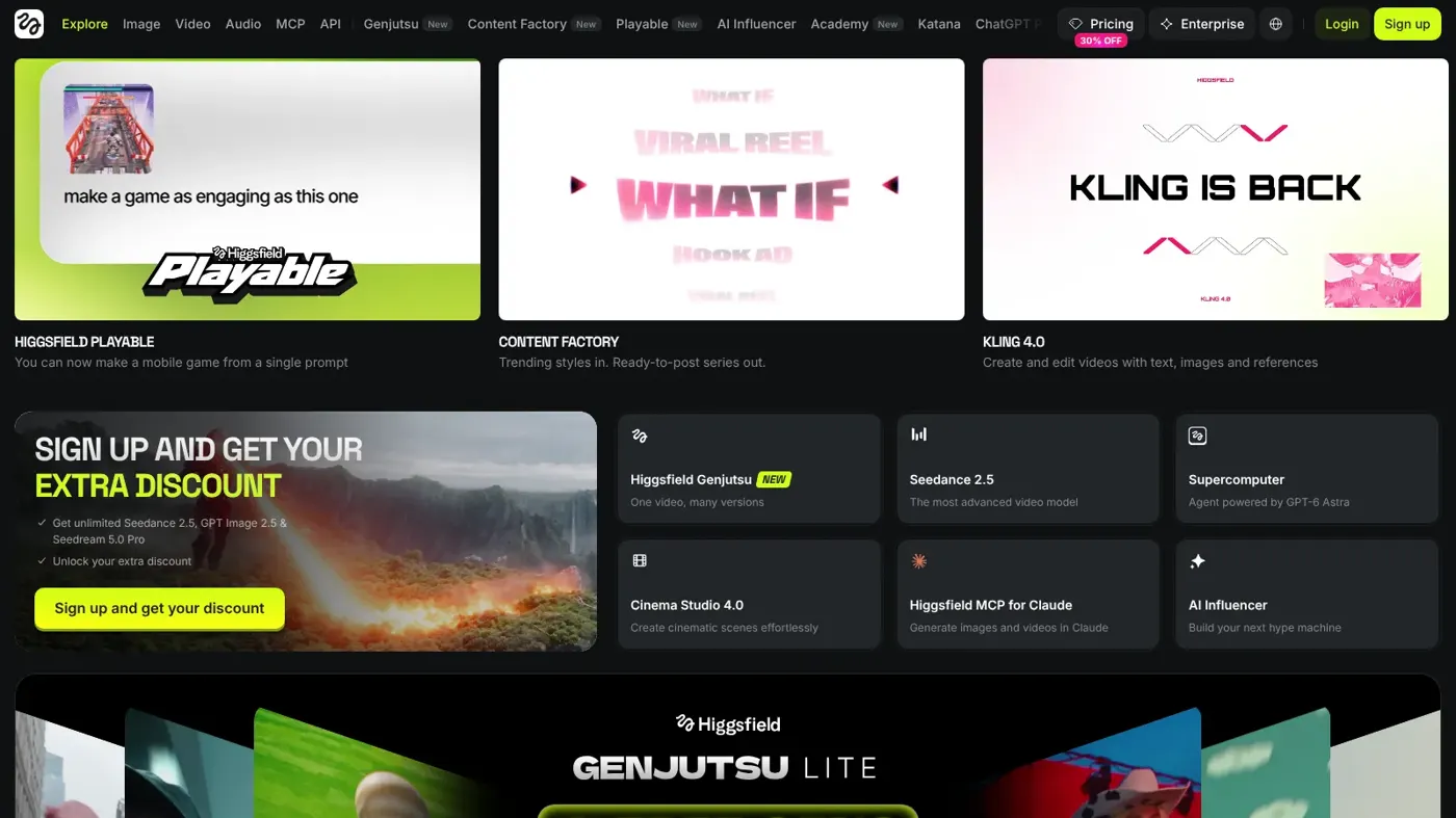 Homepage of Higgsfield AI (official website)