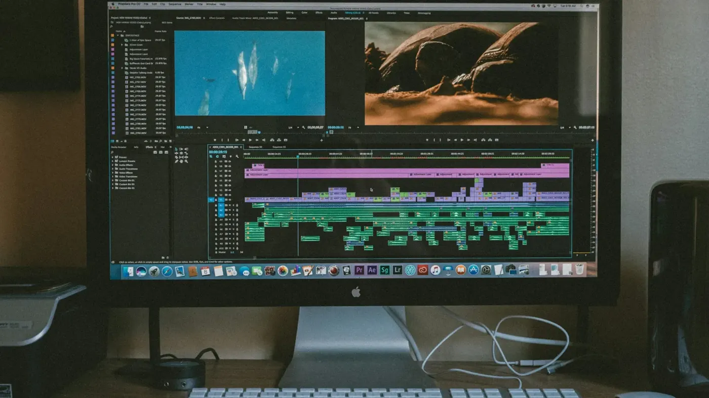 Video editing timeline on a desktop computer