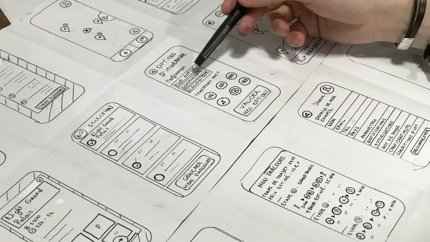 Hand sketching a storyboard on paper