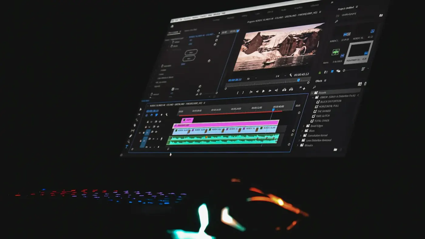 Video editing software on a monitor