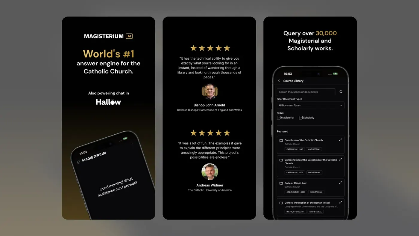 Magisterium AI app screenshots from the App Store