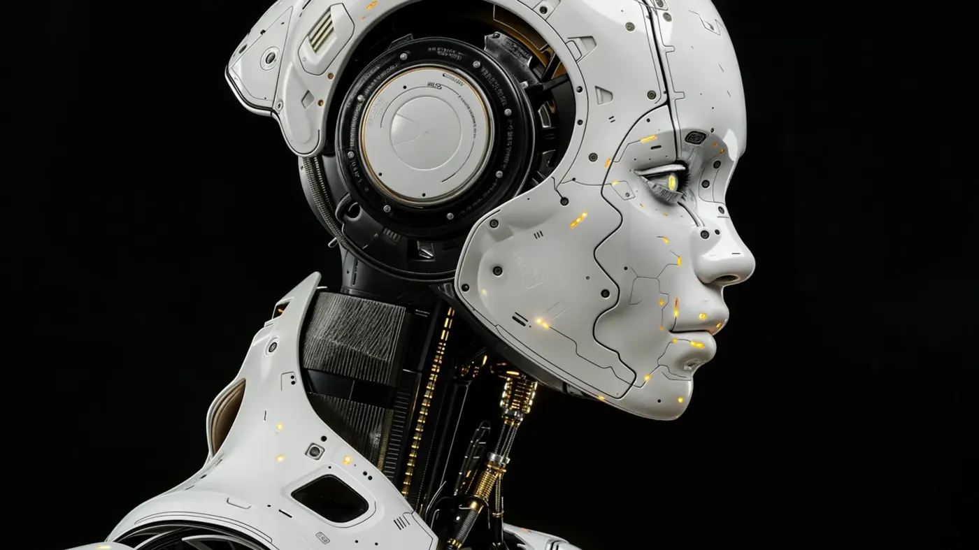 Side view of a white humanoid robot face