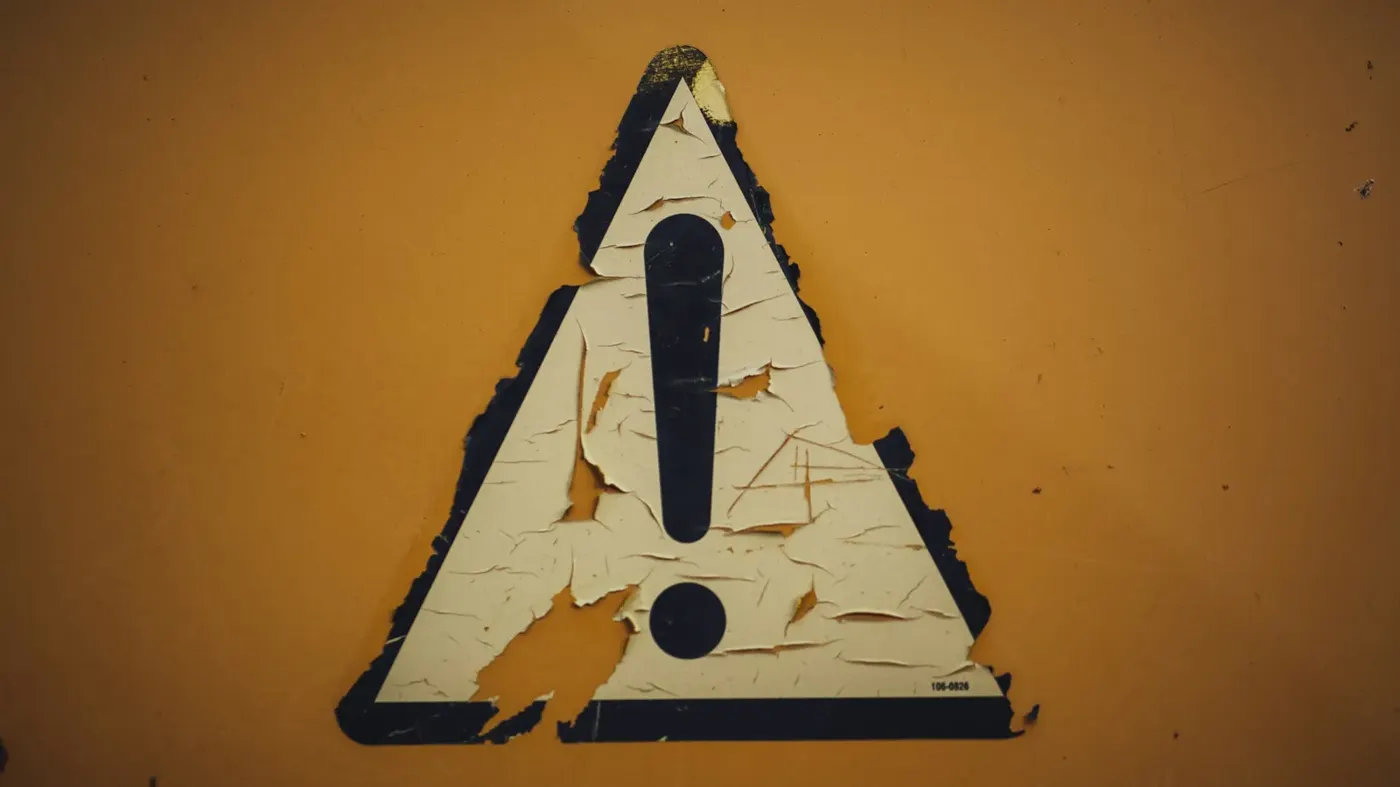 A weathered caution warning sign