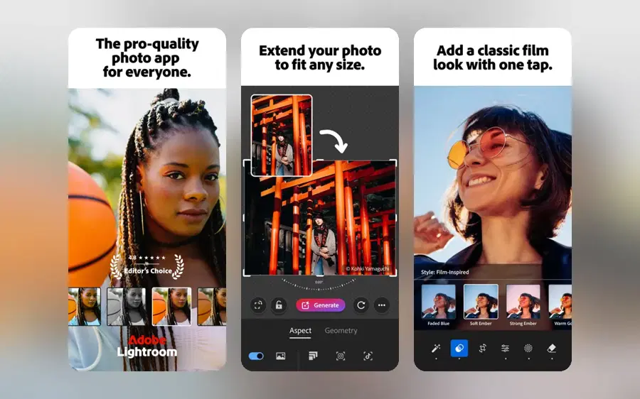 Adobe Lightroom app screenshots from the App Store