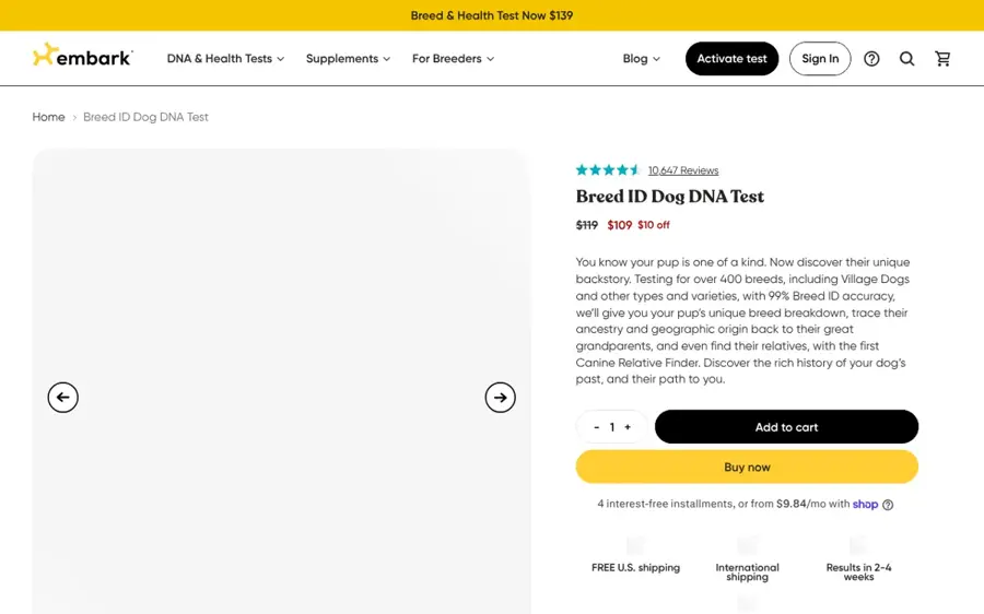 Embark Breed ID homepage