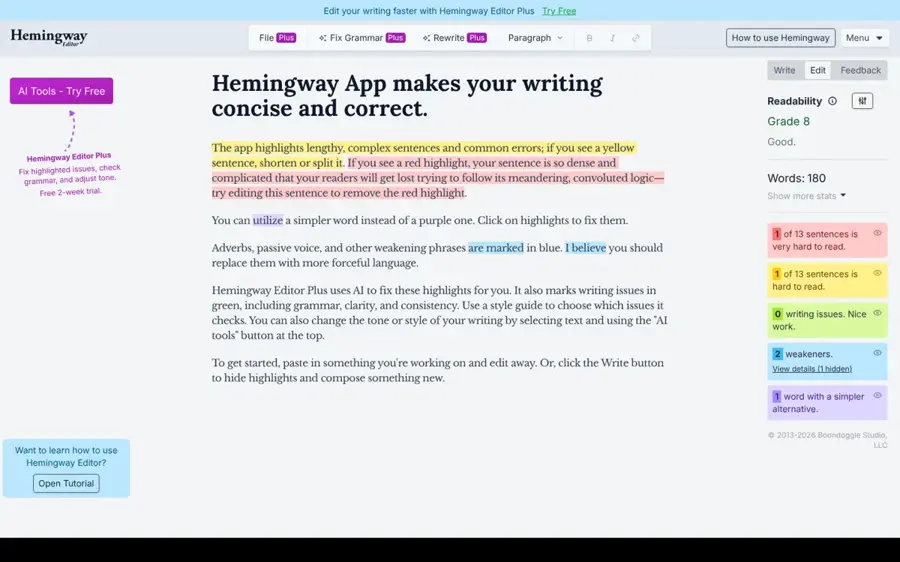 Hemingway Editor homepage