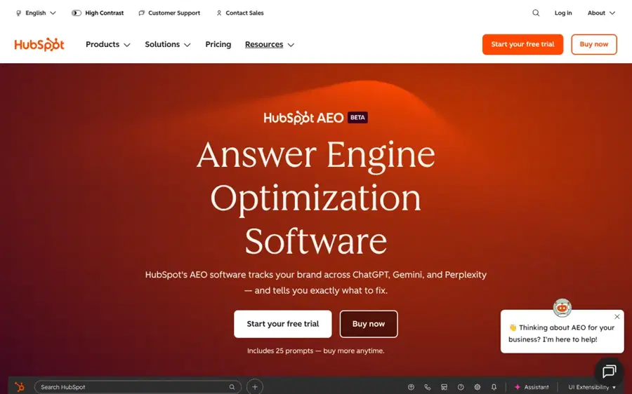 HubSpot AEO homepage