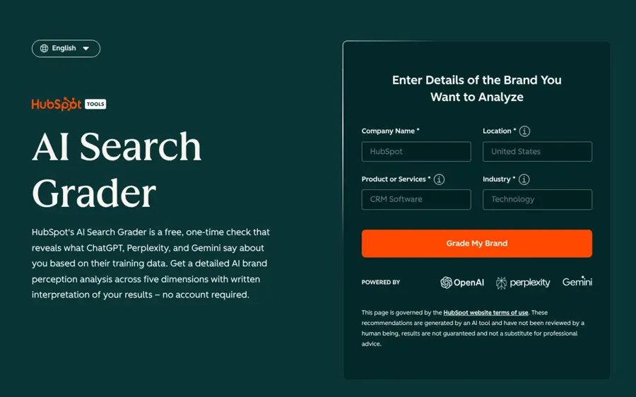 HubSpot AI Search Grader homepage