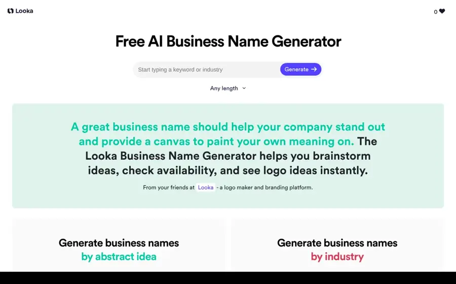 Looka homepage