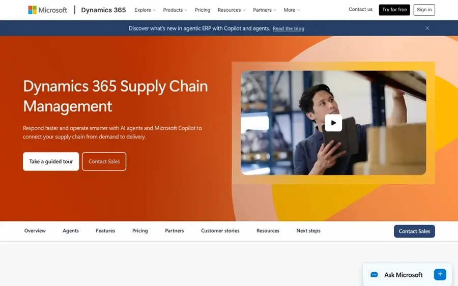 Microsoft Dynamics 365 Supply Chain Management homepage