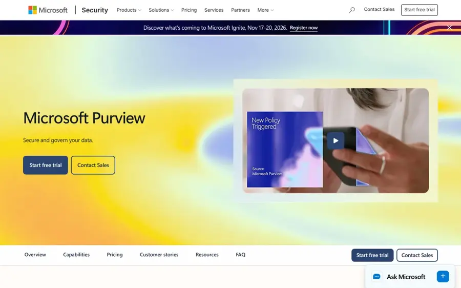 Microsoft Purview homepage