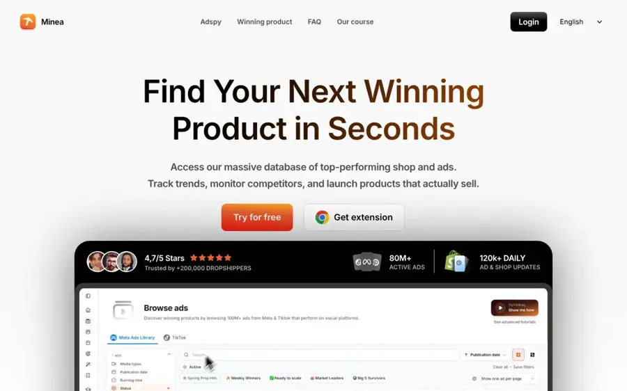 Minea homepage