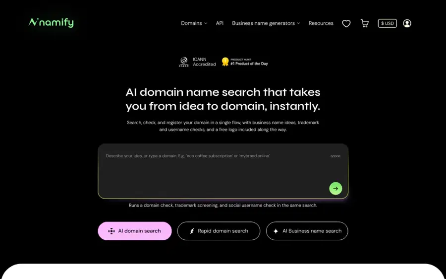 Namify homepage