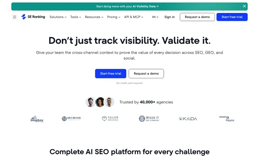 SE Ranking homepage