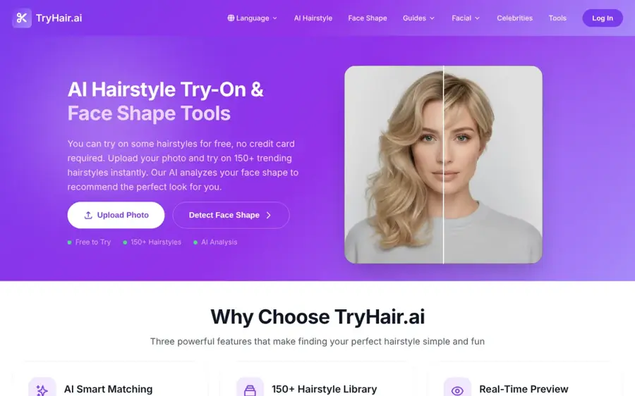 TryHair AI homepage
