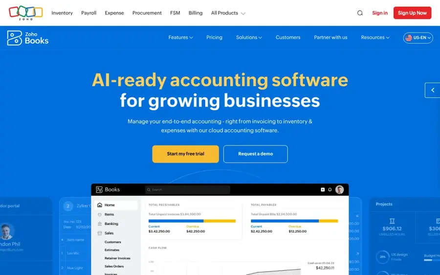 Zoho Books homepage